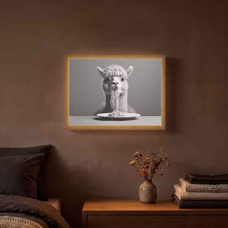 Alpaca - Pasta - Zwart - Wit - Grappig - Dieren Light Box met batterij (Wandlamp) middel -sfeer4