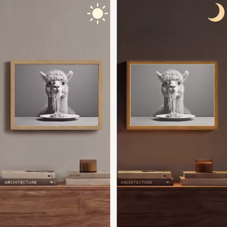 Alpaca - Pasta - Zwart - Wit - Grappig - Dieren Light Box met batterij (Wandlamp) middel -sfeer3