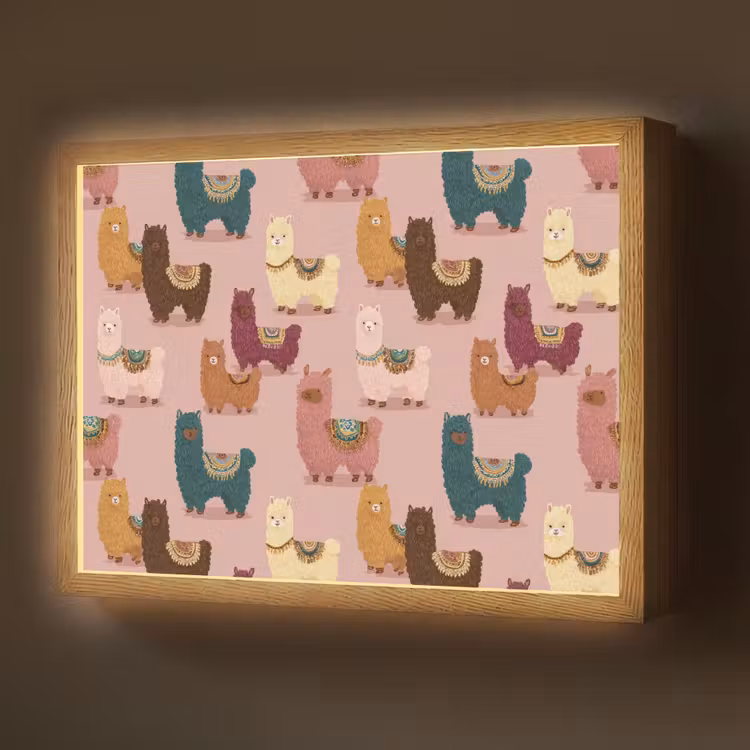 Alpaca's - Patroon - Kleurrijk Light Box met batterij (Wandlamp) middel 907 -z3d_website