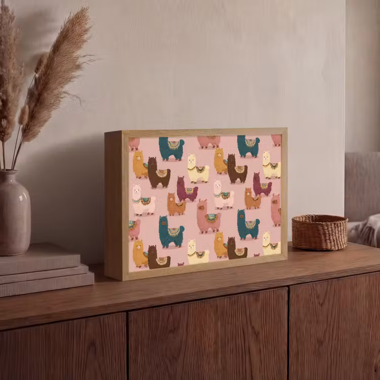 Alpaca's - Patroon - Kleurrijk Light Box met batterij (Wandlamp) middel 907 -sfeer2
