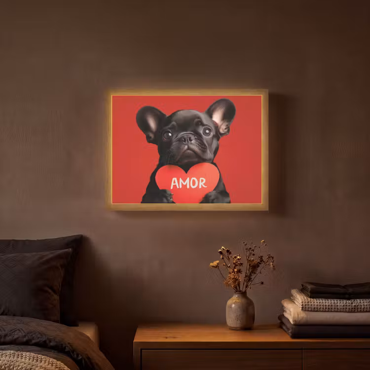 Amor - Hond  - Hartje - Rood Light Box met batterij (Wandlamp) middel -sfeer4