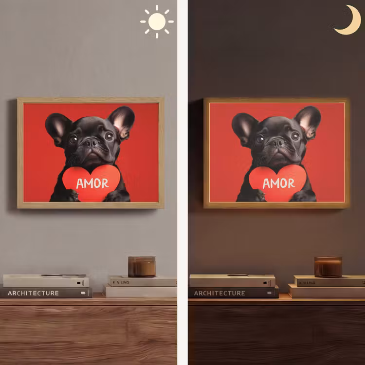Amor - Hond  - Hartje - Rood Light Box met batterij (Wandlamp) middel -sfeer3