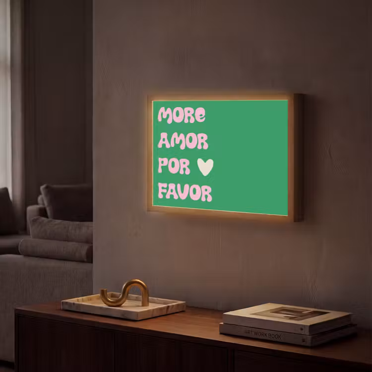 Amor - Valentijn - Groen - Tekst Light Box met batterij (Wandlamp) middel -sfeer1