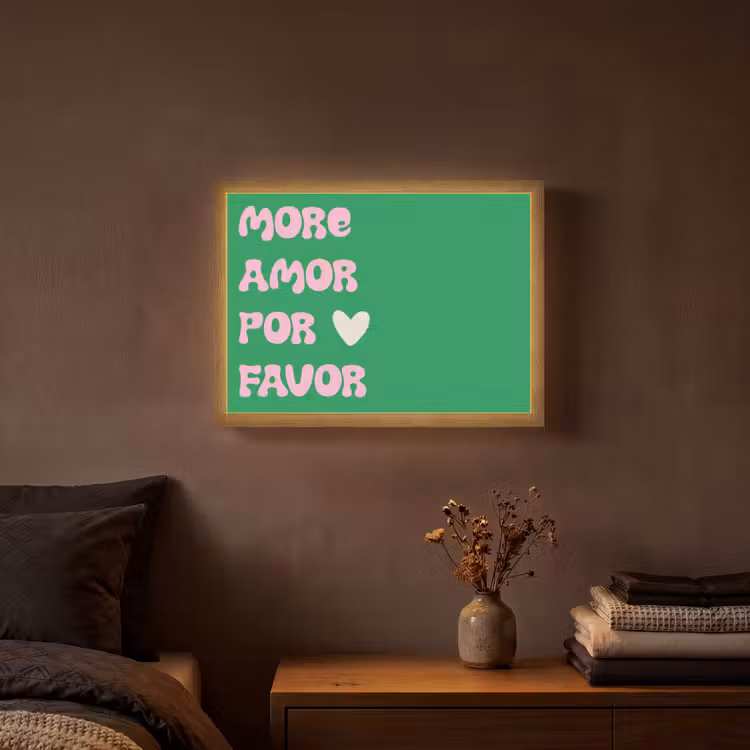 Amor - Valentijn - Groen - Tekst Light Box met batterij (Wandlamp) middel -sfeer4