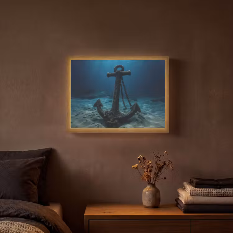 Anker - Ijzer - Zeebodem - Zand Light Box met batterij (Wandlamp) middel -sfeer4