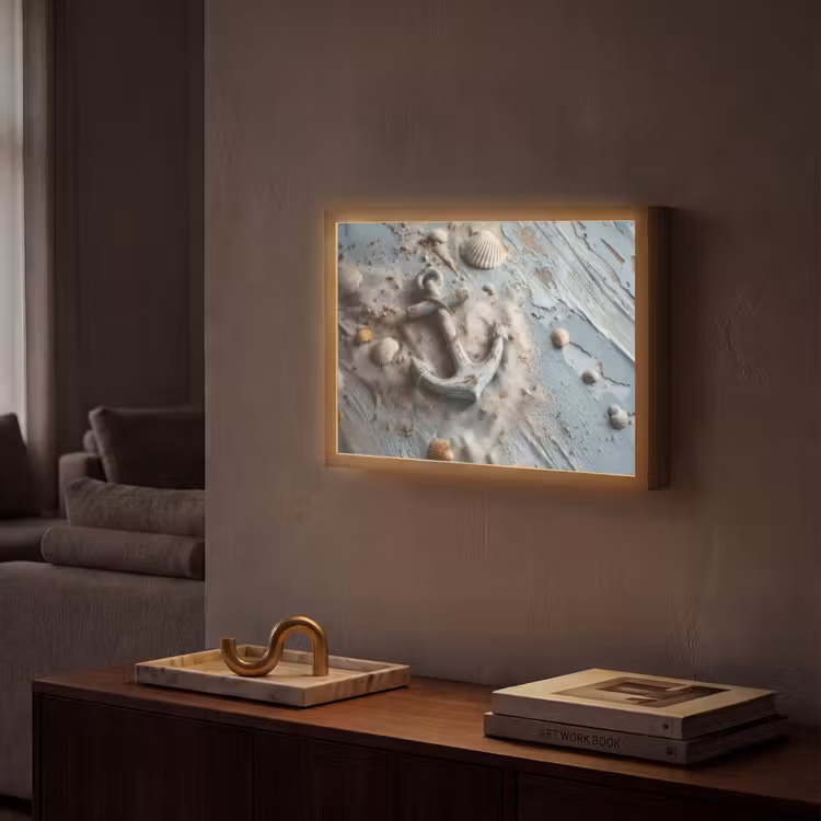 Anker - Hout - Schelpen - Zand Light Box met batterij (Wandlamp) middel -sfeer1