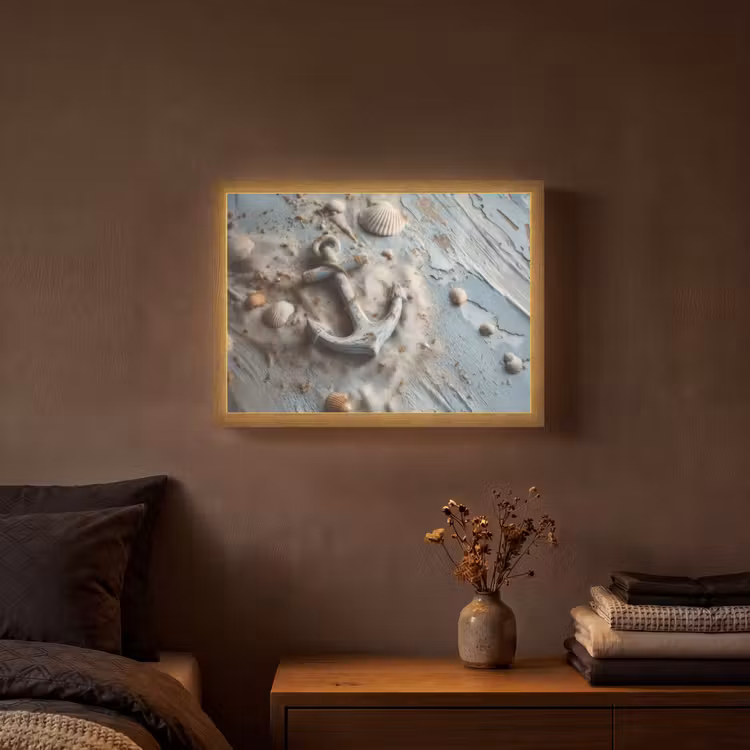 Anker - Hout - Schelpen - Zand Light Box met batterij (Wandlamp) middel -sfeer4