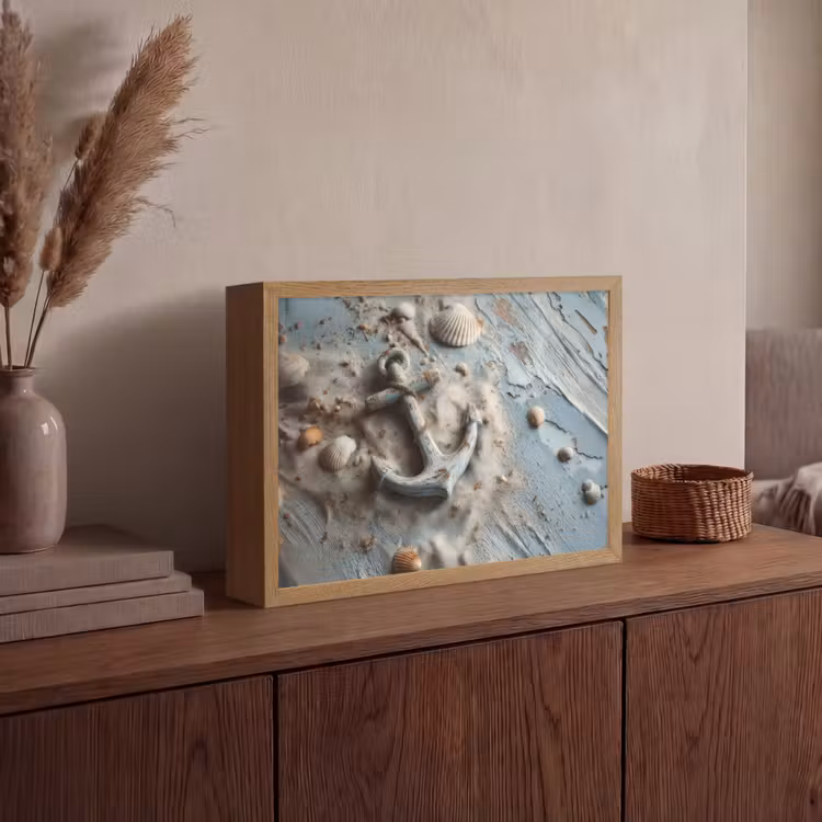 Anker - Hout - Schelpen - Zand Light Box met batterij (Wandlamp) middel -sfeer2