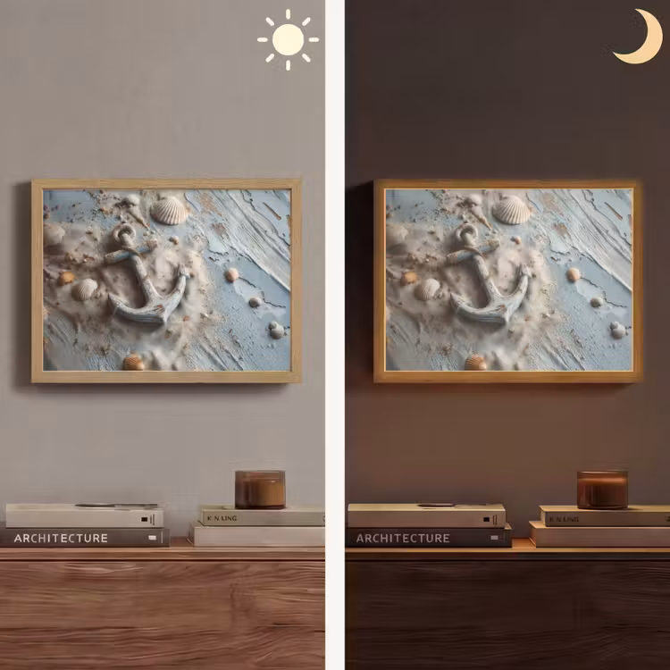 Anker - Hout - Schelpen - Zand Light Box met batterij (Wandlamp) middel -sfeer3