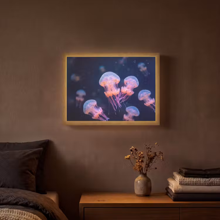 Dier - Onderwater - Natuur - Roze - Mysterieus Light Box met batterij (Wandlamp) middel -sfeer4