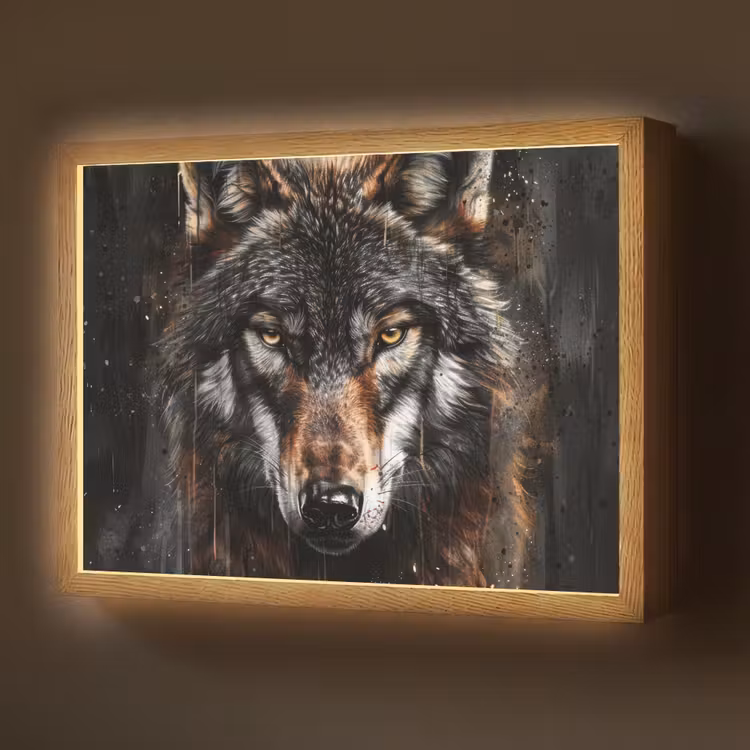 Dieren - Wolf - Portret - Zwart - Bruin Light Box met batterij (Wandlamp) middel -z3d_website