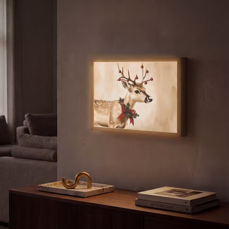 Gewei - Kerst - Rendier - Rood Light Box met batterij (Wandlamp) middel -sfeer1