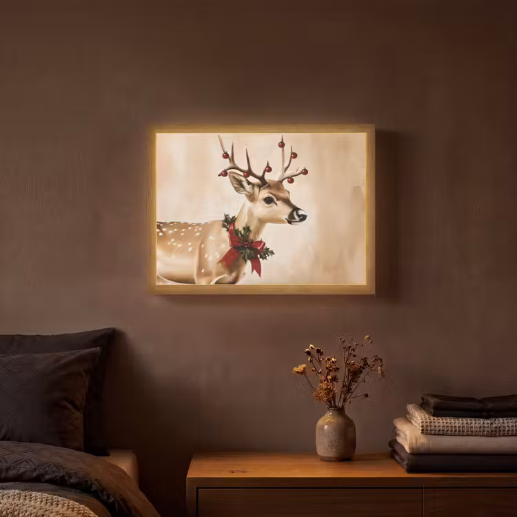 Gewei - Kerst - Rendier - Rood Light Box met batterij (Wandlamp) middel -sfeer4