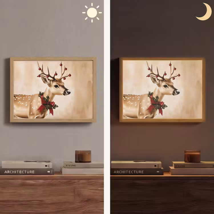 Gewei - Kerst - Rendier - Rood Light Box met batterij (Wandlamp) middel -sfeer3