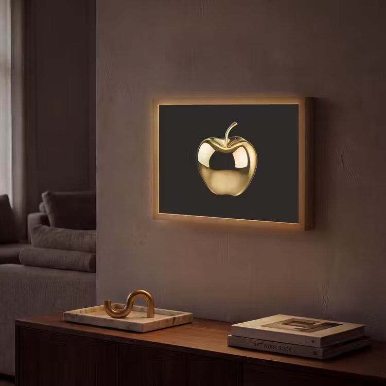 Appel - Goud - Chrome - Zwart Light Box met batterij (Wandlamp) middel -sfeer1