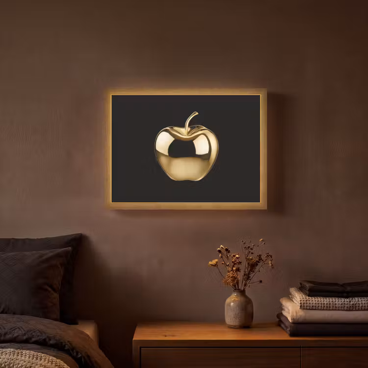 Appel - Goud - Chrome - Zwart Light Box met batterij (Wandlamp) middel -sfeer4