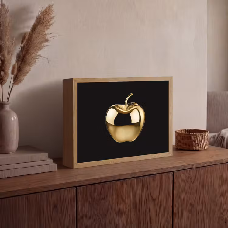 Appel - Goud - Chrome - Zwart Light Box met batterij (Wandlamp) middel -sfeer2