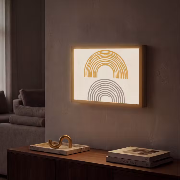 Bogen - Lijnen - Oranje - Minimalistisch Light Box met batterij (Wandlamp) middel -sfeer1