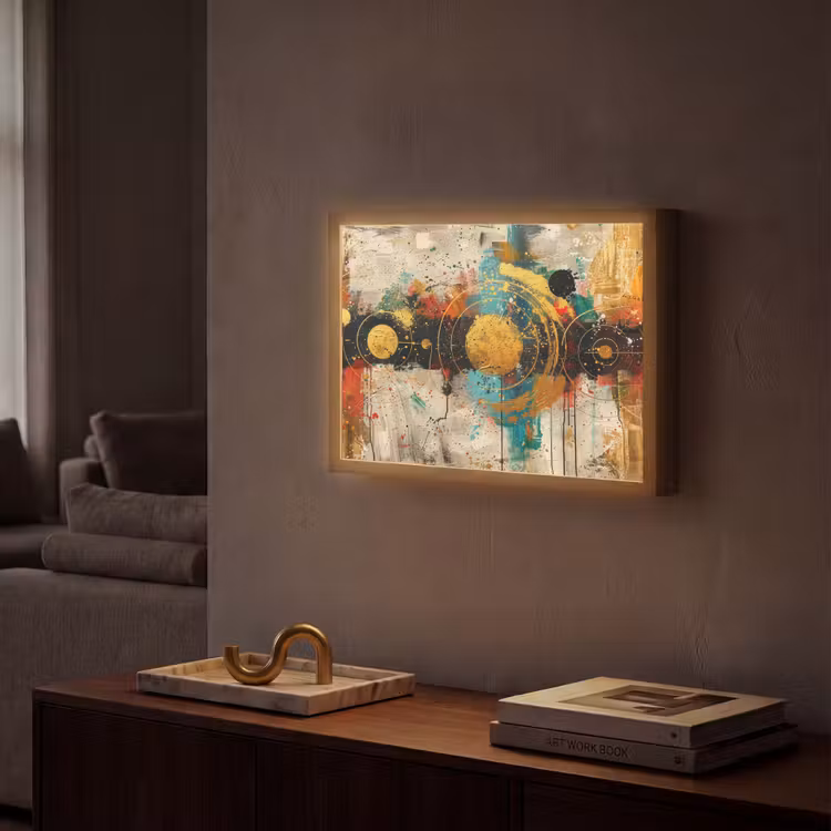 Kunst - Abstract - Aesthetic - Goud Light Box met batterij (Wandlamp) middel -sfeer1