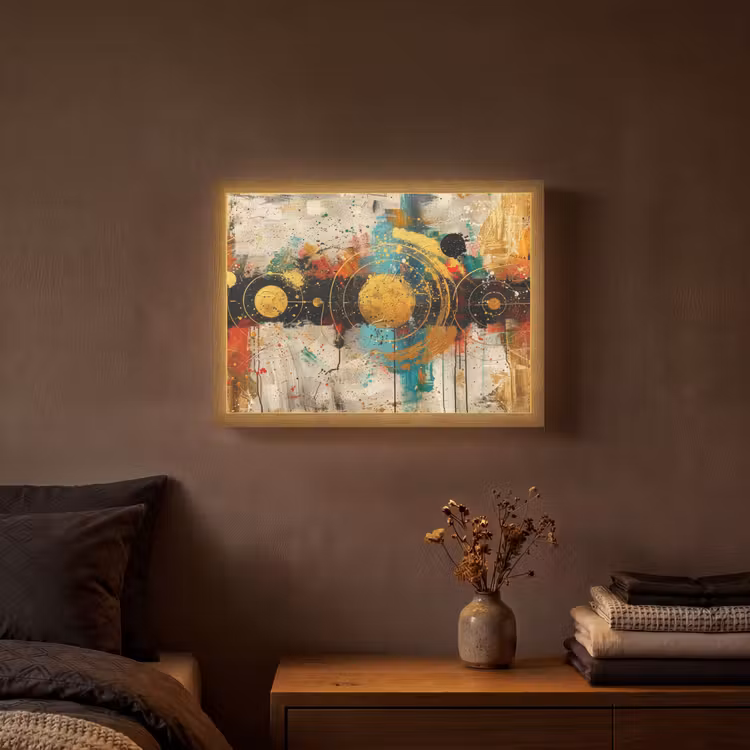 Kunst - Abstract - Aesthetic - Goud Light Box met batterij (Wandlamp) middel -sfeer4
