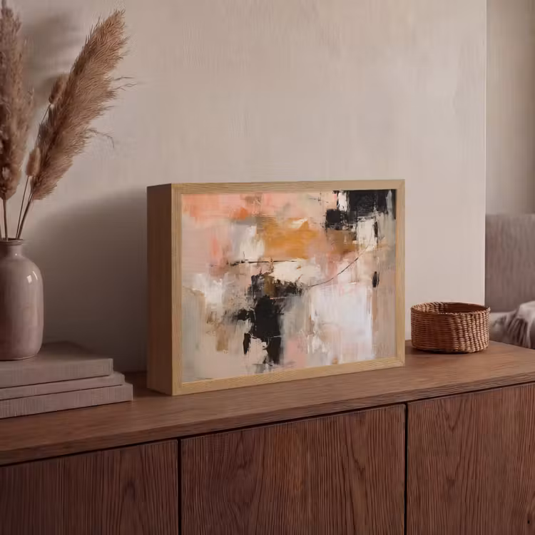Kunst - Abstract - Beige - Verf Light Box met batterij (Wandlamp) middel -sfeer2