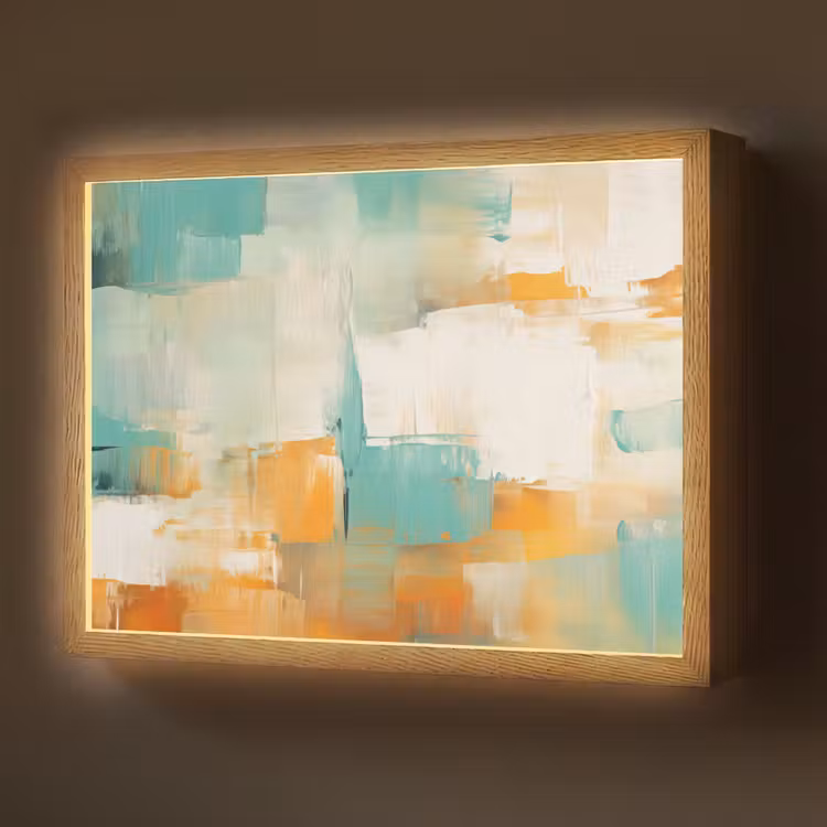 Kunst - Abstract - Blauw - Wit Light Box met batterij (Wandlamp) middel -z3d_website