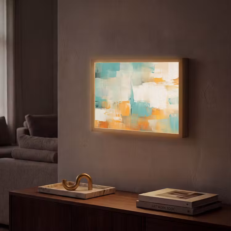 Kunst - Abstract - Blauw - Wit Light Box met batterij (Wandlamp) middel -sfeer1