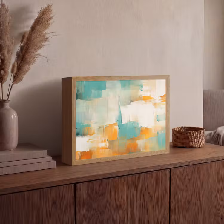 Kunst - Abstract - Blauw - Wit Light Box met batterij (Wandlamp) middel -sfeer2