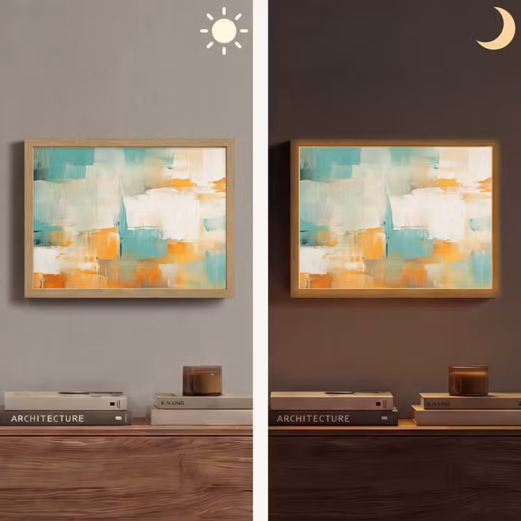 Kunst - Abstract - Blauw - Wit Light Box met batterij (Wandlamp) middel -sfeer3