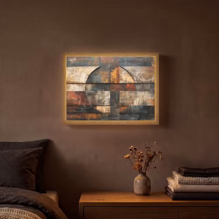 Kunst - Bruin - Abstract - Hout motief Light Box met batterij (Wandlamp) middel -sfeer4