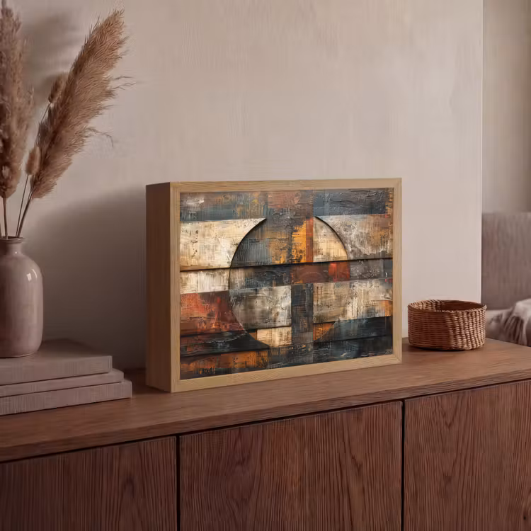 Kunst - Bruin - Abstract - Hout motief Light Box met batterij (Wandlamp) middel -sfeer2
