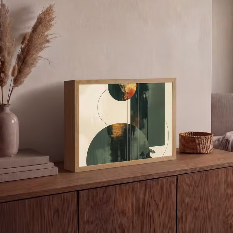 Kunst - Cirkels - Modern - Abstract Light Box met batterij (Wandlamp) middel -sfeer2
