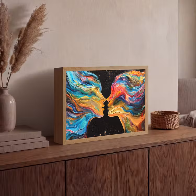 Kunst - Kleurrijk - Vrouw - Art - Abstract - Gezichten Light Box met batterij (Wandlamp) middel -sfeer2