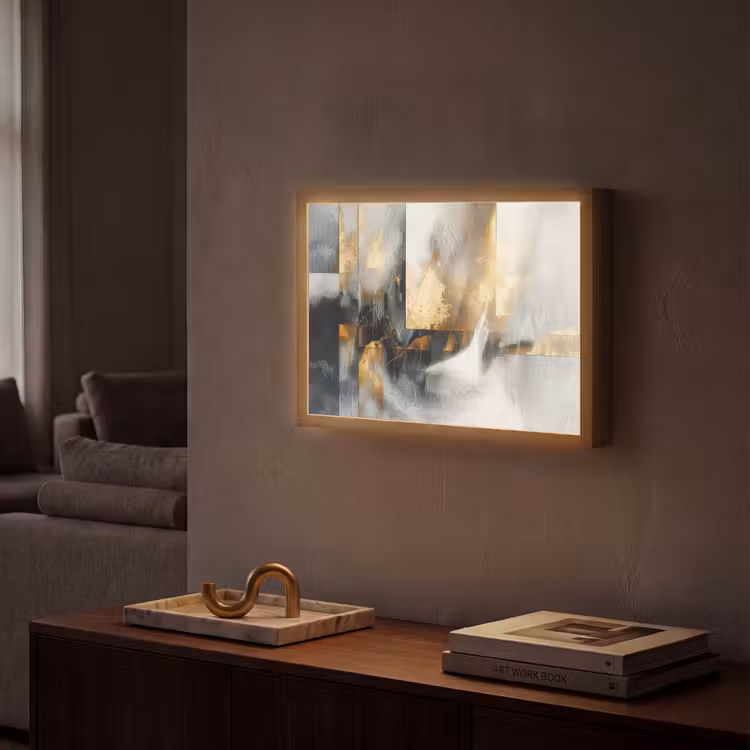 Kunst - Goud - Zilver - Abstract Light Box met batterij (Wandlamp) middel -sfeer1