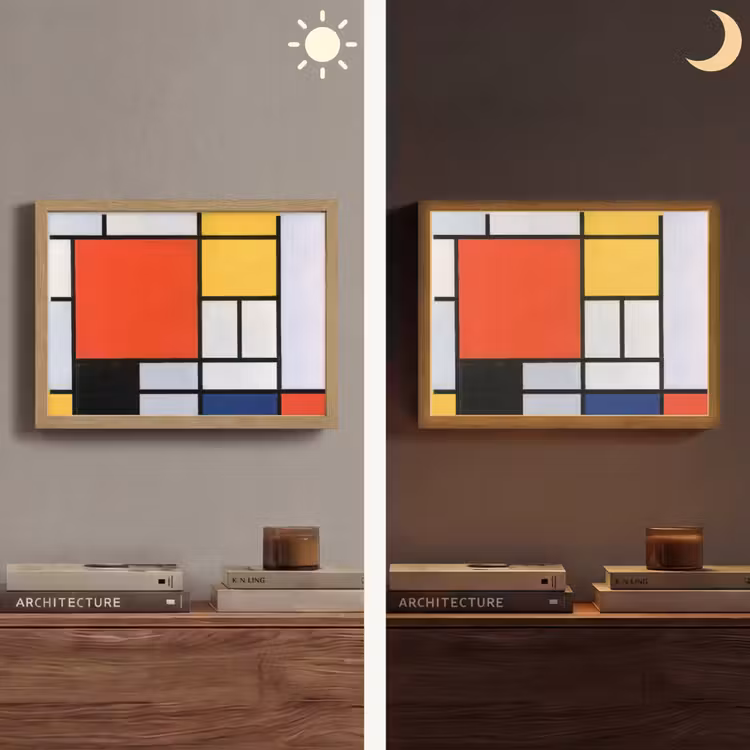 Kunst - Mondriaan - Oude meesters - Compositie 2 Light Box met batterij (Wandlamp) middel -sfeer3