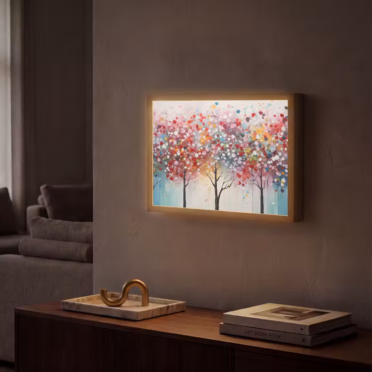Kunst - Bomen - Natuur - Acryl Light Box met batterij (Wandlamp) middel -sfeer1