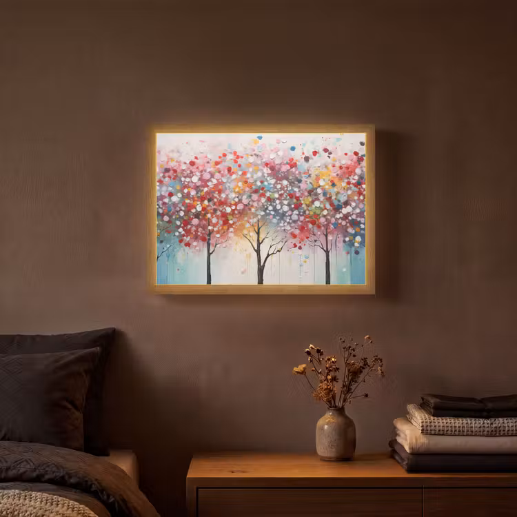 Kunst - Bomen - Natuur - Acryl Light Box met batterij (Wandlamp) middel -sfeer4