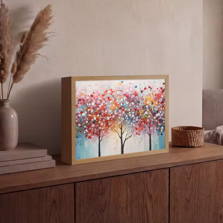 Kunst - Bomen - Natuur - Acryl Light Box met batterij (Wandlamp) middel -sfeer2