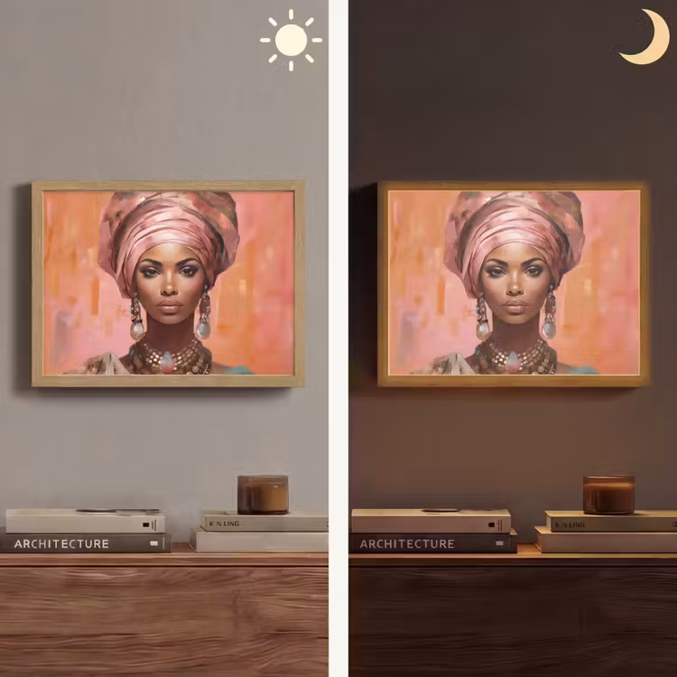 Kunst - Vrouw - Roze - Sieraden - Portret Light Box met batterij (Wandlamp) middel -sfeer3