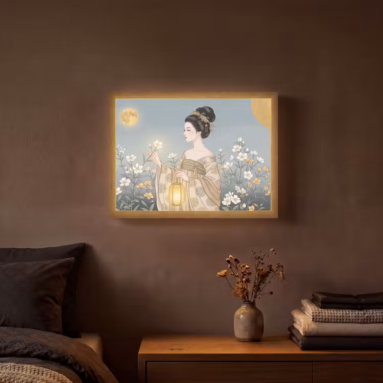 Aziatisch - Vrouw - Kimono Light Box met batterij (Wandlamp) middel -sfeer4