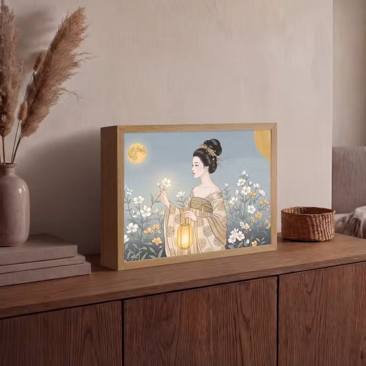 Aziatisch - Vrouw - Kimono Light Box met batterij (Wandlamp) middel -sfeer2