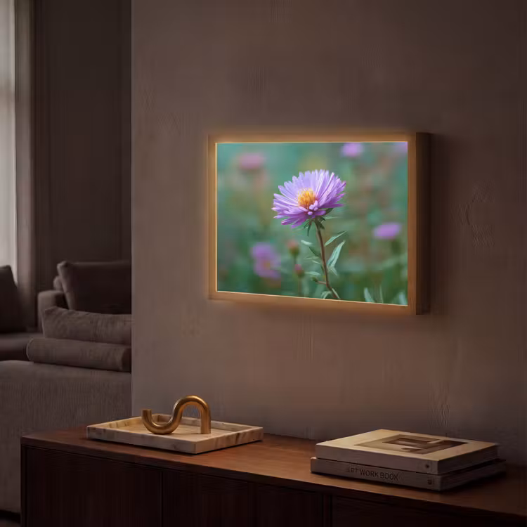 Aster - Paars - Bloem - Blaadjes Light Box met batterij (Wandlamp) middel -sfeer1