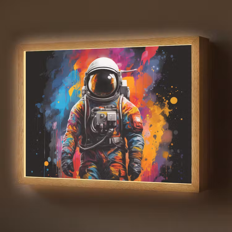 Astronaut - Graffiti - Zwart - Kleuren Light Box met batterij (Wandlamp) middel -z3d_website