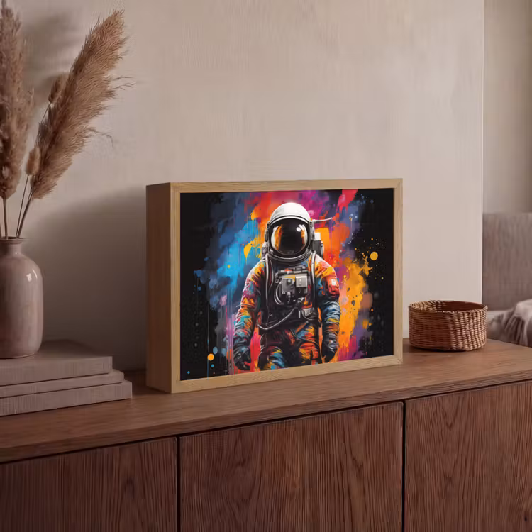 Astronaut - Graffiti - Zwart - Kleuren Light Box met batterij (Wandlamp) middel -sfeer2