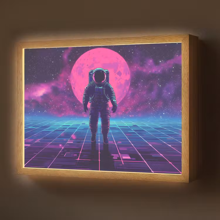 Astronaut - Maan - Roze - Sterrennevels Light Box met batterij (Wandlamp) middel -z3d_website