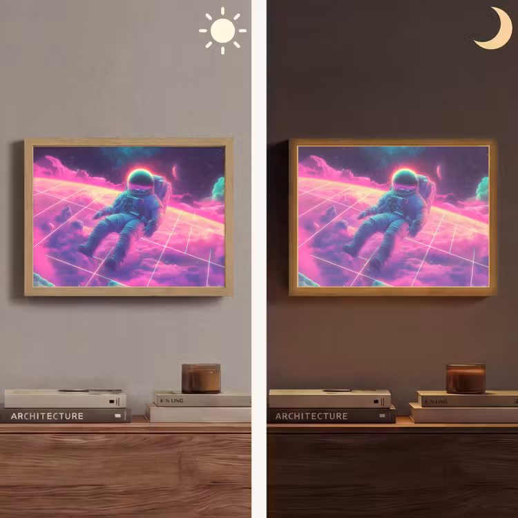 Astronaut - Neon - Roze - Wolken Light Box met batterij (Wandlamp) middel -sfeer3