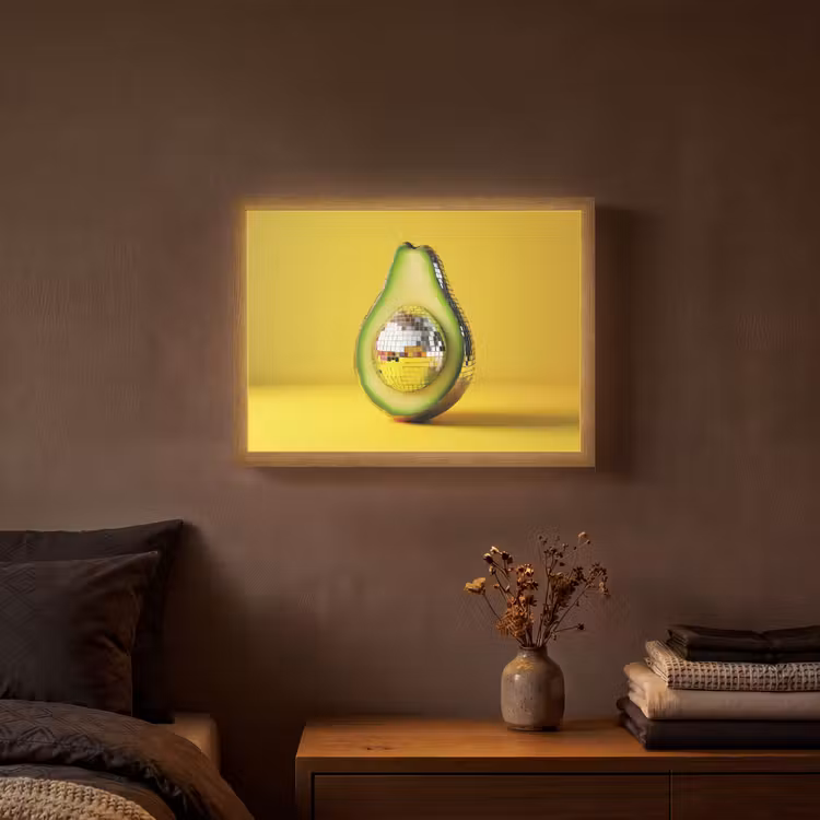 Avocado - Discobal - Geel - Glitter Light Box met batterij (Wandlamp) middel -sfeer4