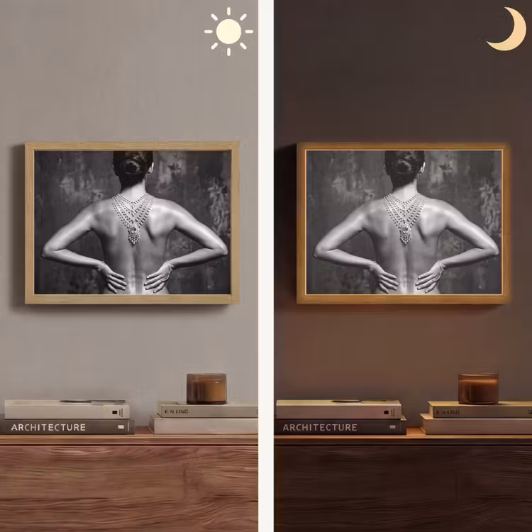 Rug - Ketting - Portret - Zwart - Wit - Glamour Light Box met batterij (Wandlamp) middel -sfeer3