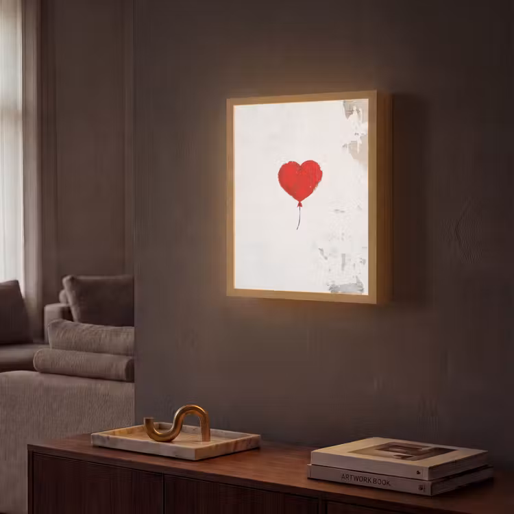 Ballon - Rood - Hart Light Box met batterij (Wandlamp) middel -sfeer1