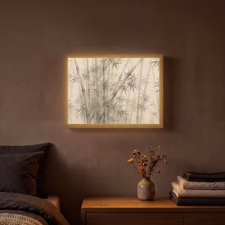 Bamboe - Bladeren - Aziatisch - Groen - Natuur Light Box met batterij (Wandlamp) middel -sfeer4
